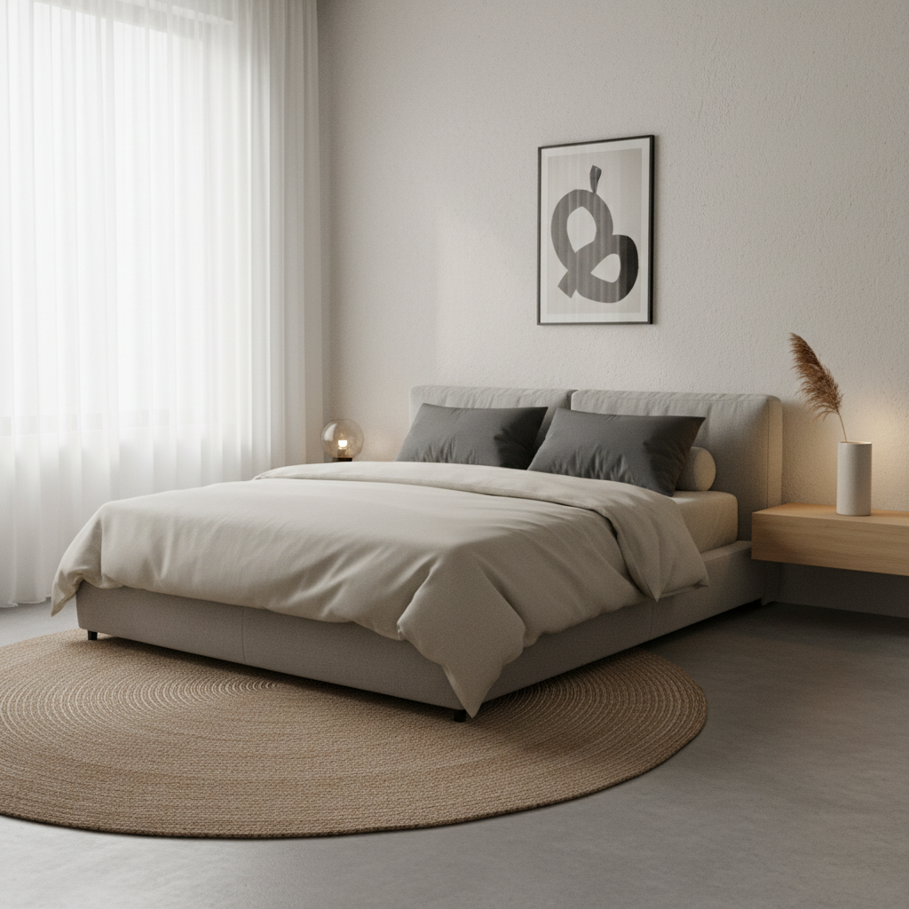 Dormitorio minimalista con luz suave