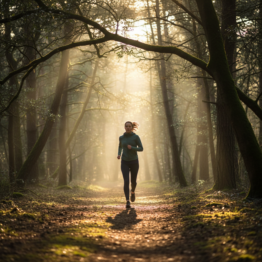Luz solar filtrándose entre los árboles